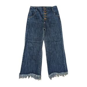 Risen Size 25 Jeans High Waist Button Fly Raw Frayed Hem‎ Wide Leg Baggy